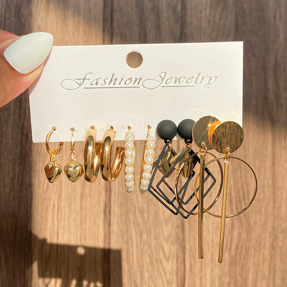 Pearl Moon Fishtail Bowknot Earrings Set Zinc Alloy Geometric Animal Zodiac Pattern Electroplated Women's
