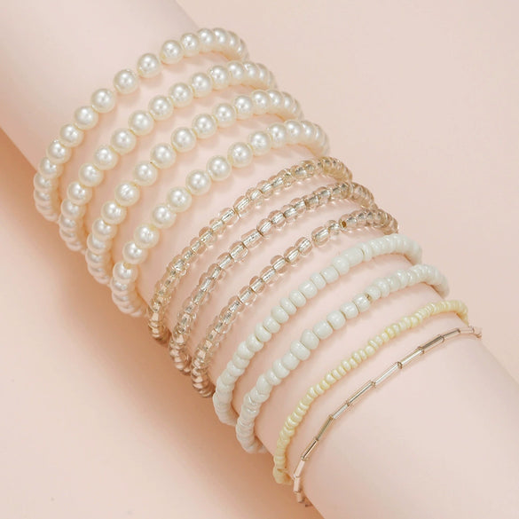 Pearl Multi Layer Bracelet Set With Geometric Styling Unisex Fashion