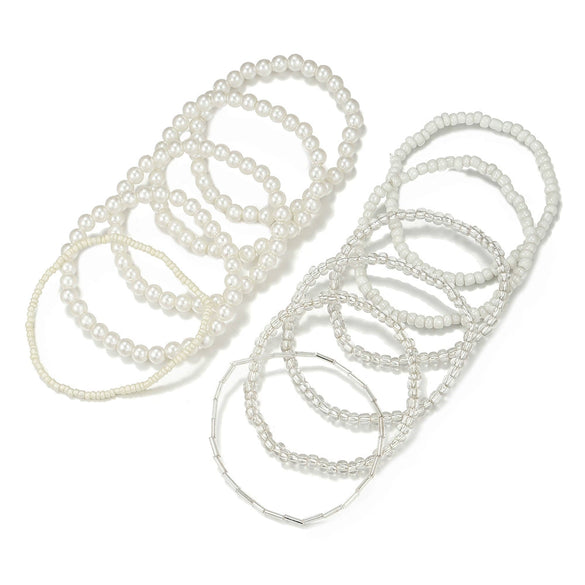 Pearl Multi Layer Bracelet Set With Geometric Styling Unisex Fashion