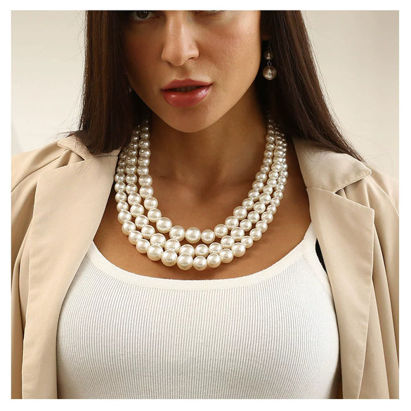 Pearl Multilayer Clavicle Necklace Exaggerated Fashion Snake Bone Chain Ushaped British Retro