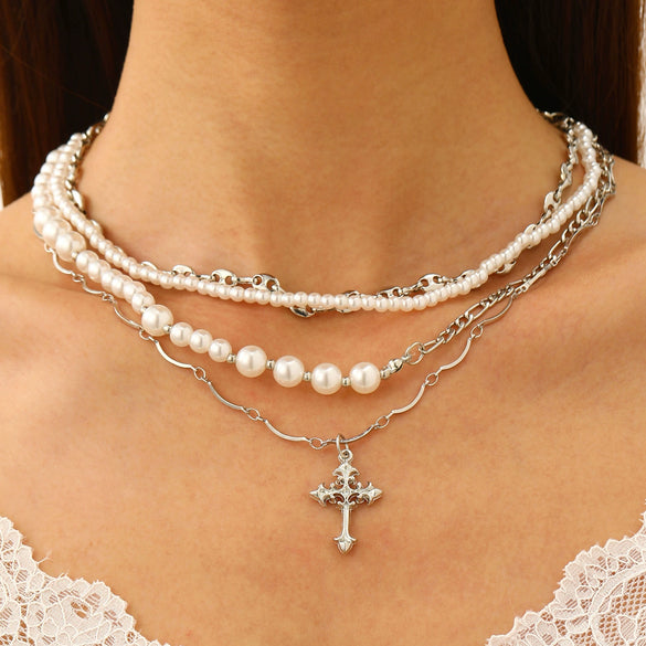Pearl Necklace Alloy Geometric Chain Electroplating Design