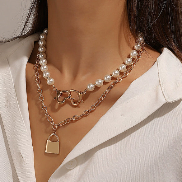 Pearl Necklace Alloy Geometric Chain Electroplating Design