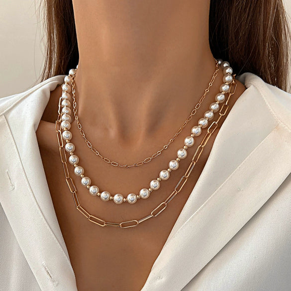 Pearl Necklace Alloy Geometric Chain Electroplating Design