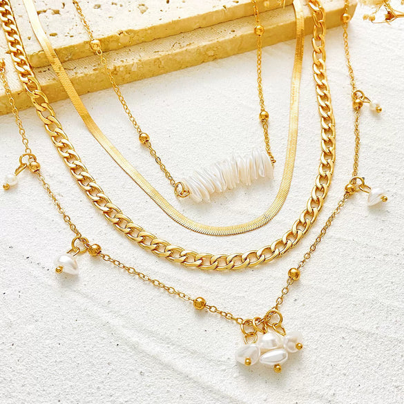 Pearl Necklace Alloy Geometric Chain Electroplating Design