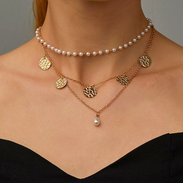Pearl Necklace Alloy Geometric Chain Electroplating Design