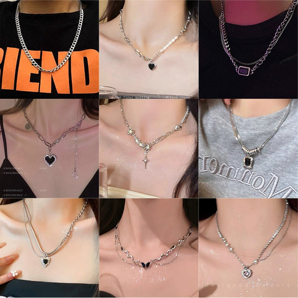 Pearl Necklace Alloy Metal Electroplated Heart Bow Geometric Style Women's Titanium Steel Jewelry
