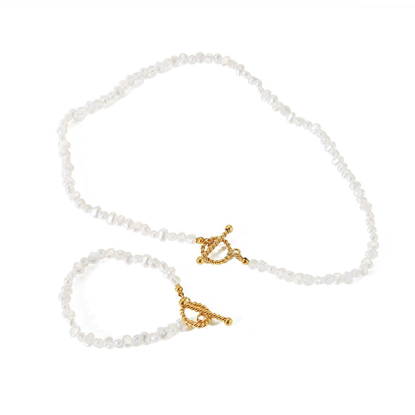 Pearl Necklace And Bracelet Stainless Steel Geometric Style Electroplating For Women
