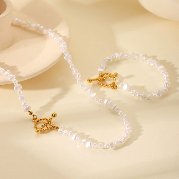 Pearl Necklace And Bracelet Stainless Steel Geometric Style Electroplating For Women