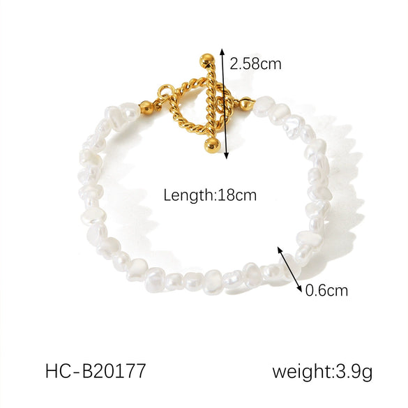 Pearl Necklace And Bracelet Stainless Steel Geometric Style Electroplating For Women