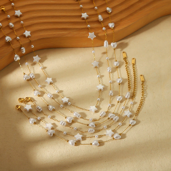 Pearl Necklace And Stainless Steel Bracelet With Star Pattern And Titanium Steel Pendant Electroplating Process For Women