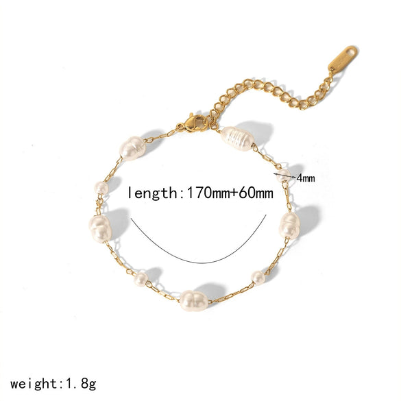 Pearl Necklace And Stainless Steel Bracelet With Star Pattern And Titanium Steel Pendant Electroplating Process For Women