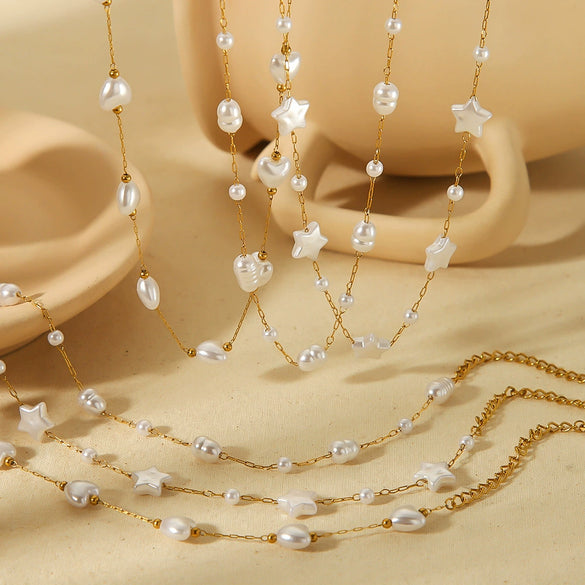 Pearl Necklace And Stainless Steel Bracelet With Star Pattern And Titanium Steel Pendant Electroplating Process For Women