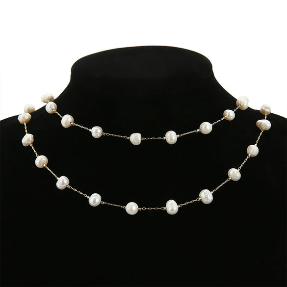 Pearl Necklace Chain With 18K Gold Stainless Steel Clip And Electroplating Treatment