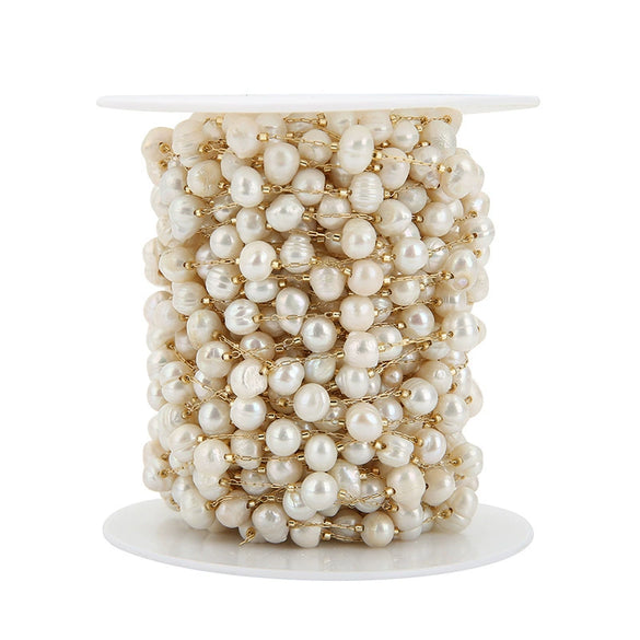 Pearl Necklace Chain With 18K Gold Stainless Steel Clip And Electroplating Treatment