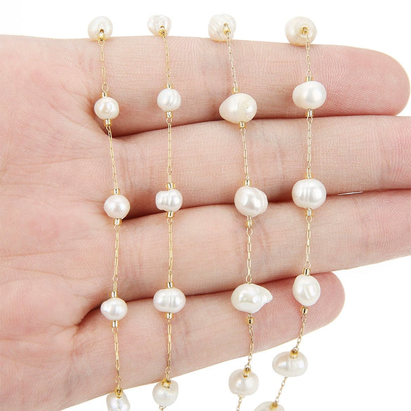 Pearl Necklace Chain With 18K Gold Stainless Steel Clip And Electroplating Treatment
