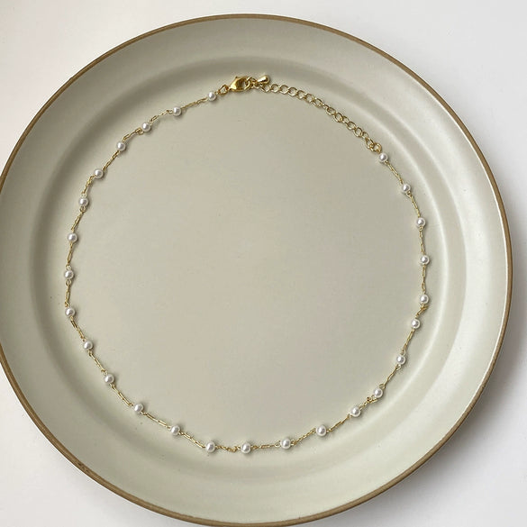 Pearl Necklace Copper Snake Bone Chain Geometric Fashion Style
