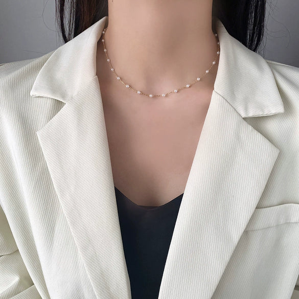 Pearl Necklace Copper Snake Bone Chain Geometric Fashion Style