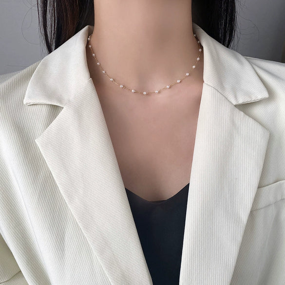Pearl Necklace Copper Snake Bone Chain Geometric Fashion Style