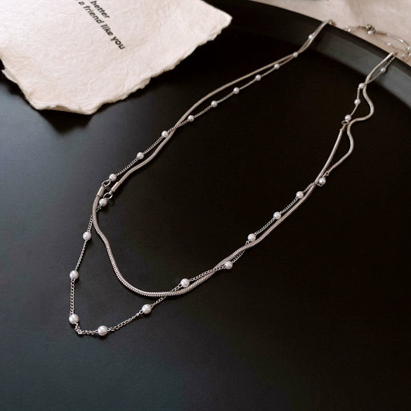 Pearl Necklace For Women Highend Light Luxury Heart Pendant Alloy Electroplating Design
