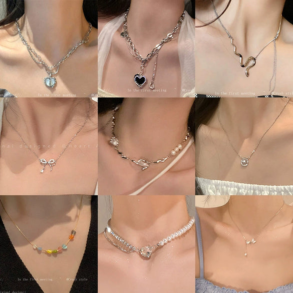 Pearl Necklace For Women Highend Light Luxury Heart Pendant Alloy Electroplating Design