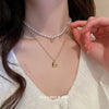 Pearl Necklace For Women Highend Light Luxury Heart Pendant Alloy Electroplating Design