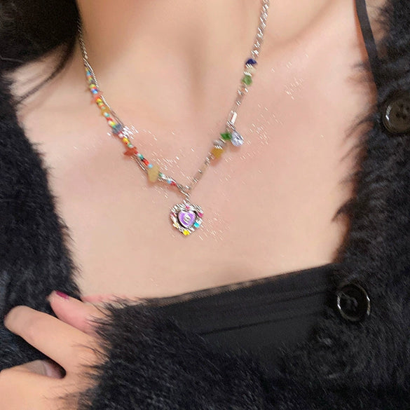 Pearl Necklace For Women Highend Light Luxury Heart Pendant Alloy Electroplating Design