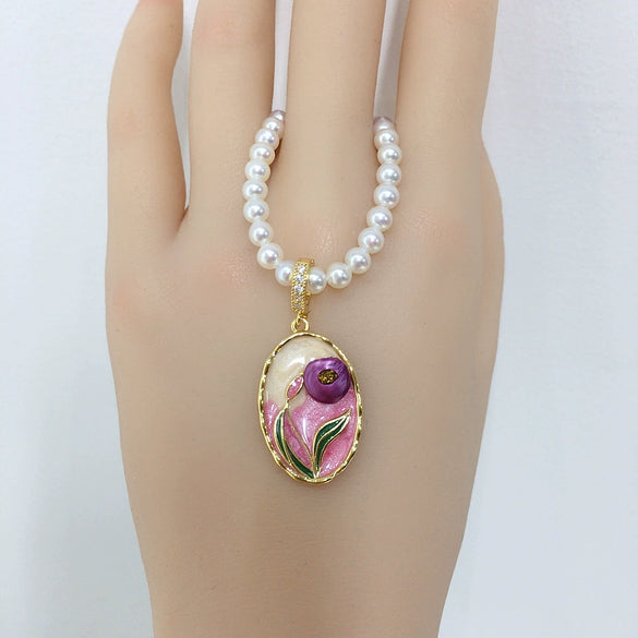 Pearl Necklace Freshwater Pearl Copper Universal Buckle Baroque Purple Painted Natural Style Flat Round Rose Buns Round