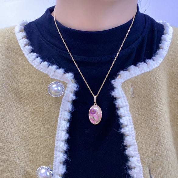 Pearl Necklace Freshwater Pearl Copper Universal Buckle Baroque Purple Painted Natural Style Flat Round Rose Buns Round
