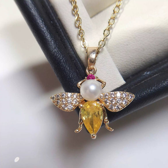 Pearl Necklace Freshwater Pearl Pendant Bee Inlay Copper With Chain Accessories