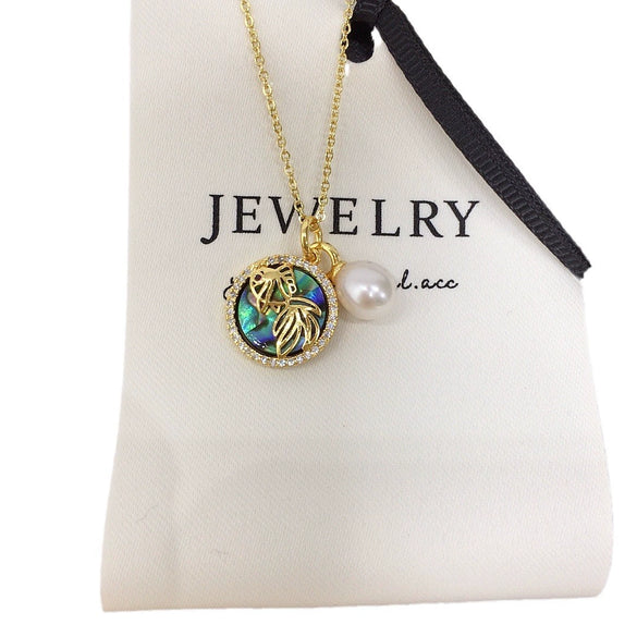 Pearl Necklace Freshwater Pearl Pendant Microinlaid Zircon Abalone Fritillaria Koi Copper Minimalist Rice Shape Droplet Shape