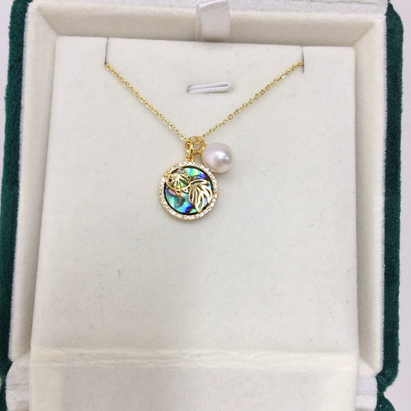 Pearl Necklace Freshwater Pearl Pendant Microinlaid Zircon Abalone Fritillaria Koi Copper Minimalist Rice Shape Droplet Shape