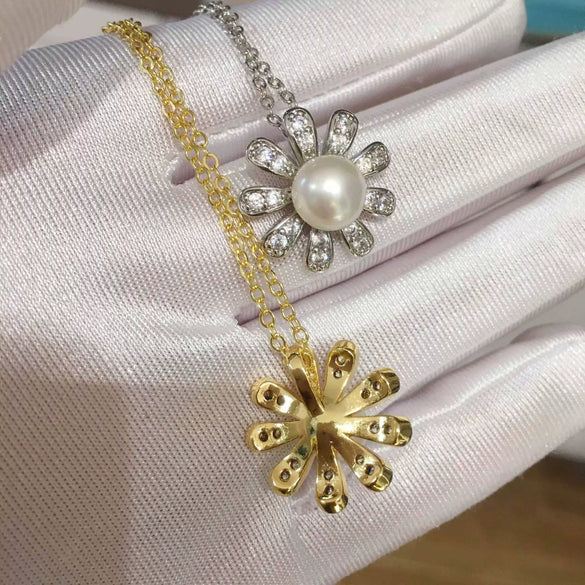 Pearl Necklace Freshwater Pearl Pendant Microinlaid Zircon Copper Accessories Flat Round Steamed Bread Round Shape