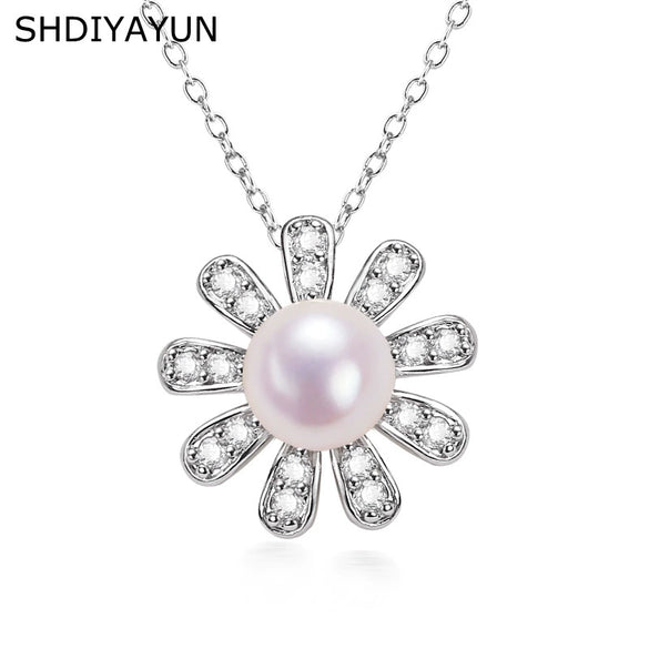Pearl Necklace Freshwater Pearl Pendant Microinlaid Zircon Copper Accessories Flat Round Steamed Bread Round Shape