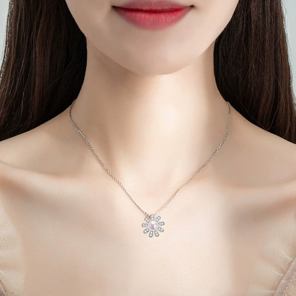 Pearl Necklace Freshwater Pearl Pendant Microinlaid Zircon Copper Accessories Flat Round Steamed Bread Round Shape