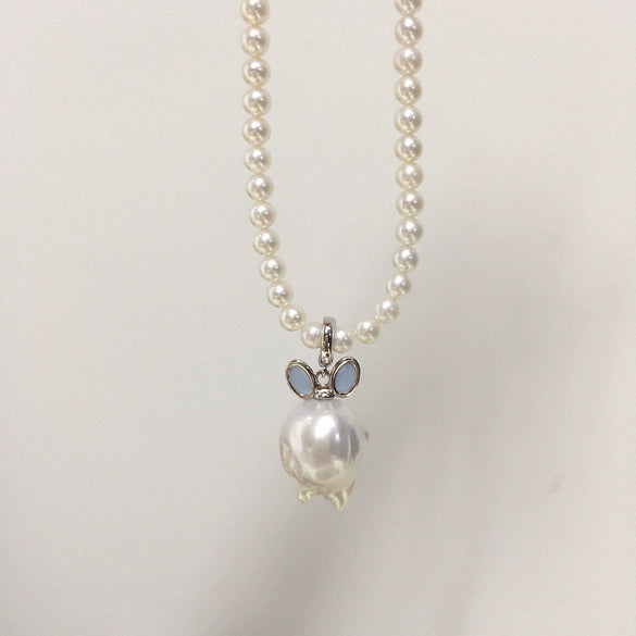 Pearl Necklace Freshwater Pearl Pendant Rabbit Ears Style Copper Material
