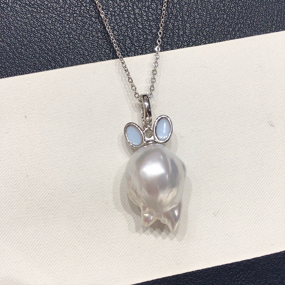 Pearl Necklace Freshwater Pearl Pendant Rabbit Ears Style Copper Material