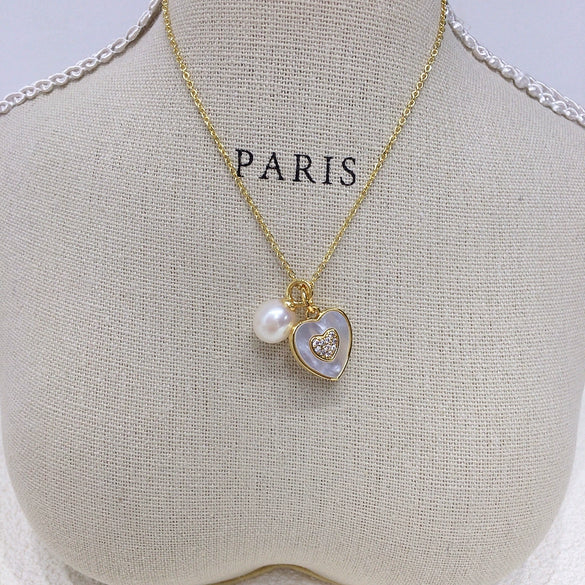 Pearl Necklace Freshwater Pearl Sea Shell Mother Of Fritillaria Butterfly Microinlaid Zircon Copper Minimalist Rice Shape Droplet Shape Pendant
