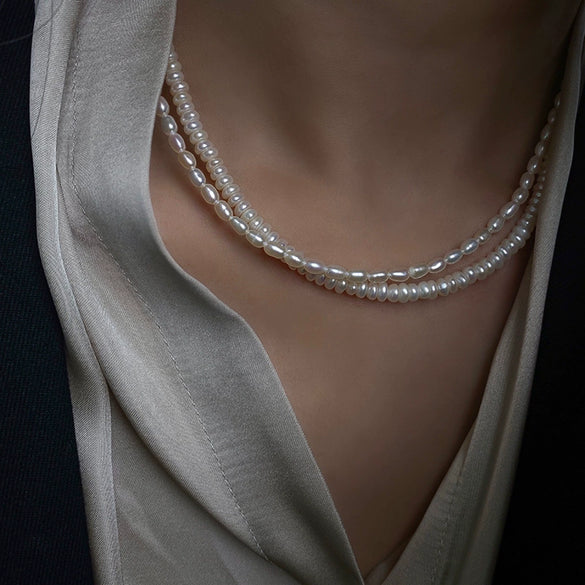 Pearl Necklace Freshwater Pearls Copper Rice Shape Droplet Shape Light Luxury Niche Cold Style Women's