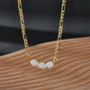 Pearl Necklace Gold Copper Plated Geometric Cuban Chain Style