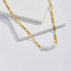 Pearl Necklace Gold Copper Plated Geometric Cuban Chain Style