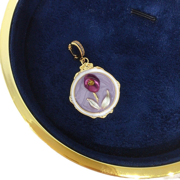 Pearl Necklace Natural Freshwater Pearl Baroque Pendant Purple Flower Painted Middle Ancient Oil Painting Wind Copper Buckle