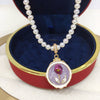 Pearl Necklace Natural Freshwater Pearl Baroque Pendant Purple Flower Painted Middle Ancient Oil Painting Wind Copper Buckle