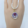 Pearl Necklace Natural Freshwater Pearl Baroque Pendant Purple Flower Painted Middle Ancient Oil Painting Wind Copper Buckle