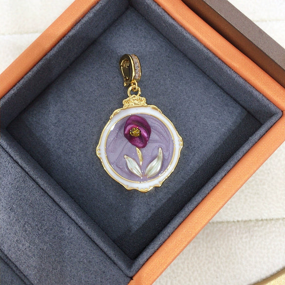 Pearl Necklace Natural Freshwater Pearl Baroque Pendant Purple Flower Painted Middle Ancient Oil Painting Wind Copper Buckle