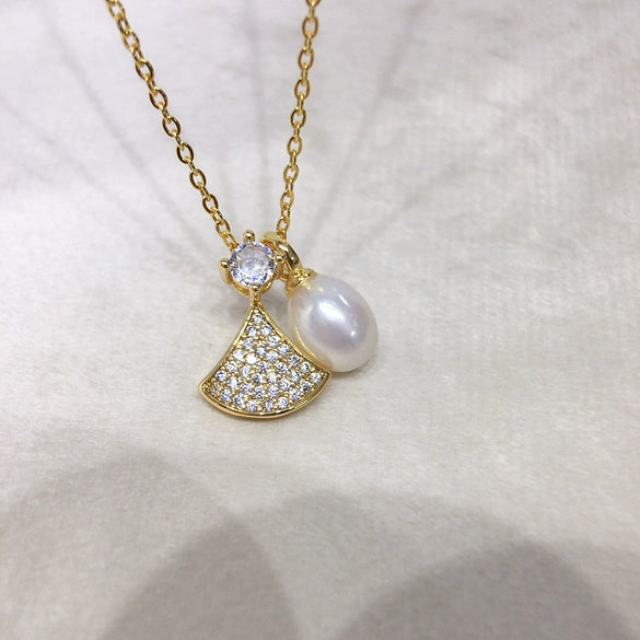 Pearl Necklace Natural Freshwater Pearl Pendant Microinlaid Zircon Drop Shape Minimalist Style