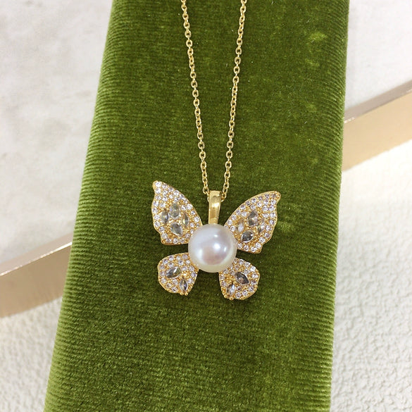 Pearl Necklace Natural Freshwater Pearl Pendant With Copper Accessories And Micro Zircon In Flat Round And Rose Buns Round Shapes