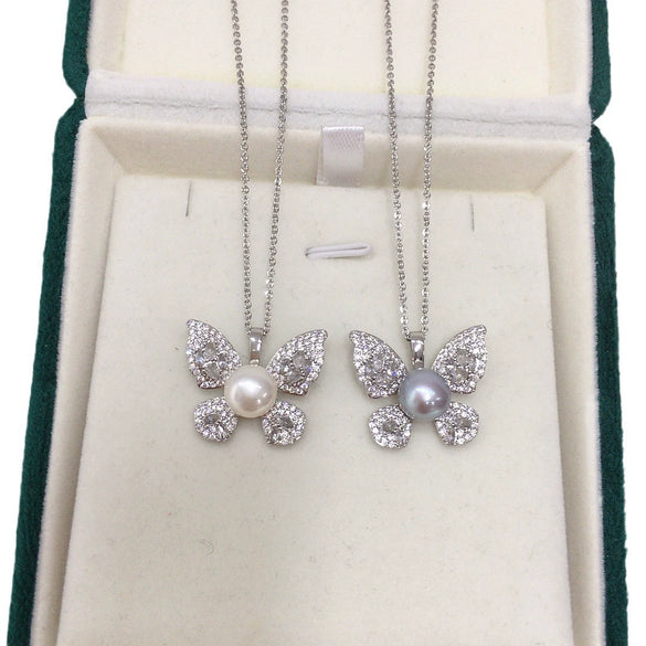 Pearl Necklace Natural Freshwater Pearl Pendant With Copper Accessories And Micro Zircon In Flat Round And Rose Buns Round Shapes