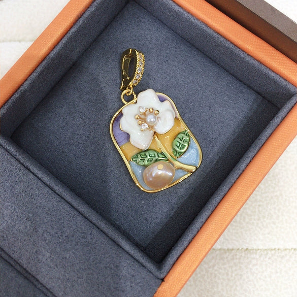 Pearl Necklace Natural Freshwater Pearl Square Pendant Copper Accessories Baroque Medieval Oil Painting Style