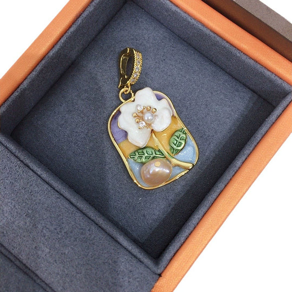 Pearl Necklace Natural Freshwater Pearl Square Pendant Copper Accessories Baroque Medieval Oil Painting Style