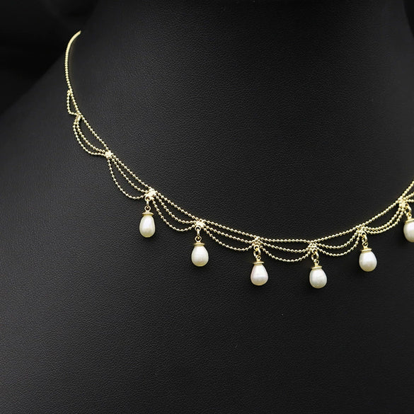 Pearl Necklace Retro Geometric Style Electroplated Woven Lace Tassel For Women